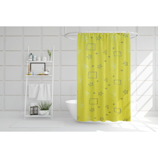 Shower curtain ผ้าม่านห้องน้ำ PEVA ม่านห้องน้ำโรงแรม รีสอร์ท ลายดาว สีเหลือง 220x180cm S191101-2D