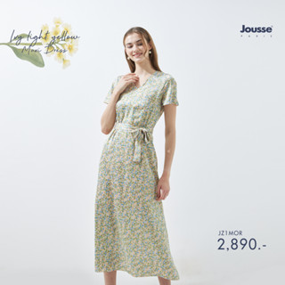 Jousse Dress ชุดเดรสสีเบจลายIvy Light Yellow-Maxi Dress ผ้าPoly-Satin แต่งระบาย (JZ1MOR)