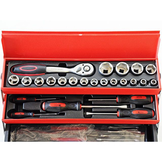 Tools Box With Tools Set กล่องเครื่องมือเหล็กพร้อมชุดเครื่องมือ 81ชิ้นเหล็กCR-Vชุบโครเมี่ยม 50x25x24