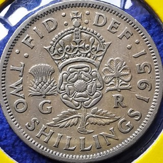 เหรียญ​อังกฤษ​ UK, 2 Shillings, (ยุค​George​VI), ใช้แล้ว, #​0979T