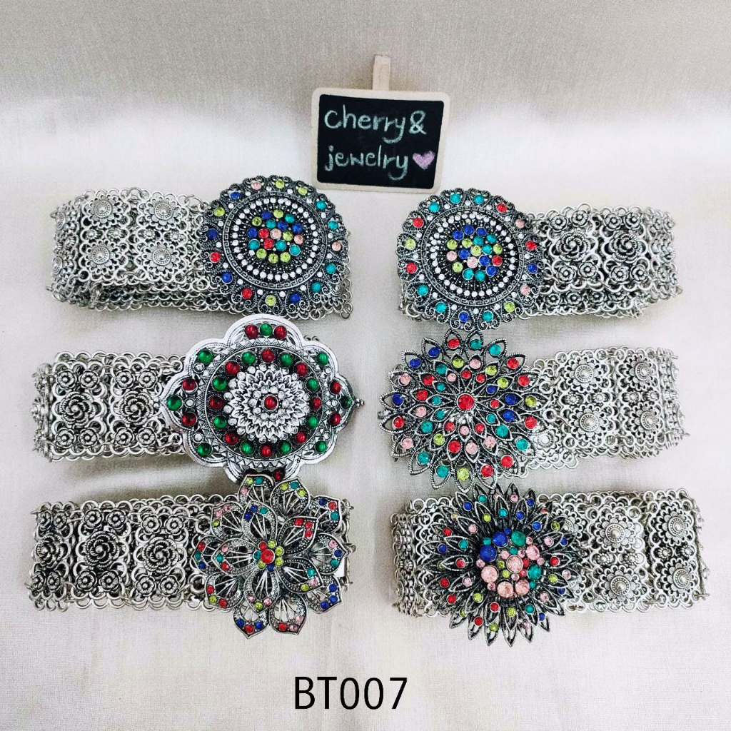 เข็มขัดชุดไทย รมดำหัวพลอยสี รัดผ้าถุงผ้าซิน ชุดเจ้าสาว พร้อมส่ง ราคาถูกส่งตรงจากโรงงาน