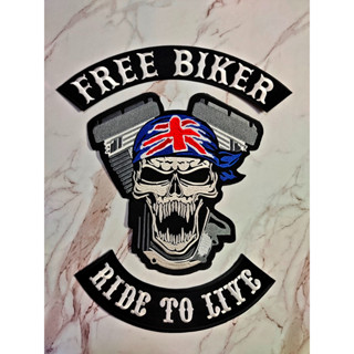 ตัวรีดติดเสื้อขนาดใหญ่ Set Free Biker (1set/3pcs) ตกแต่งเสื้อผ้า แจ๊คเก็ตยีนส์ Hipster Embroidered Iron On Sew on