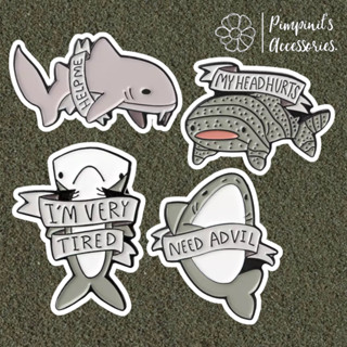 ʕ •ᴥ•ʔ ✿ พร้อมส่ง : เข็มกลัดเซ็ทฉลามและฉลามวาฬ | Shark And Whale Shark Enamel Brooch Pin Set.