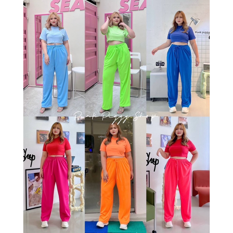 PK กางเกงวอร์มขายาวเอวสูงสาวอวบ ผ้าวอร์มเนื้อดีทรงสวย ไซส์ใหญ่ plussize