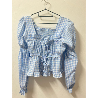เสื้อแขนยาวลายสก๊อตสีฟ้าสดใส