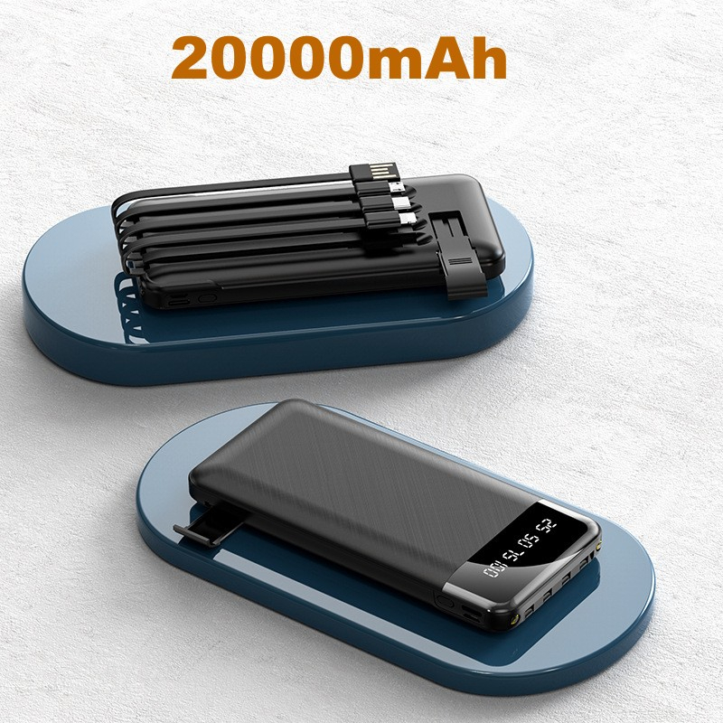 พาวเวอร์แบงค์ 20000mAh powerbank 3 เอาท์พุต ขนาดใหญ่ พกพาง่าย พร้อมสายเคเบิล Micro IPhone Type-C CDB