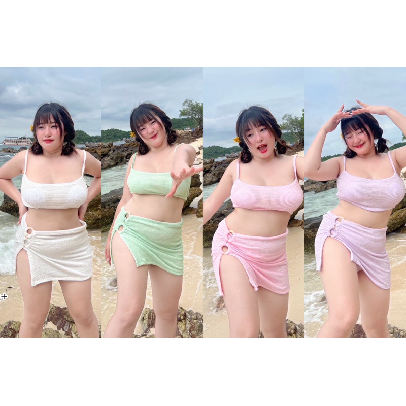 𝐂𝐡𝐮𝐛𝐛.(อก38-52) 𝘍𝘭𝘶𝘧𝘧𝘺 𝘉𝘪𝘬𝘪𝘯𝘪 ชุดเซ็ต3ชิ้น บิกินี่สาวอวบ ชุดว่ายน้ำสาวอวบ พลัสไซส์ ผ้าอัดลายนำเข้า มี5สี #P889