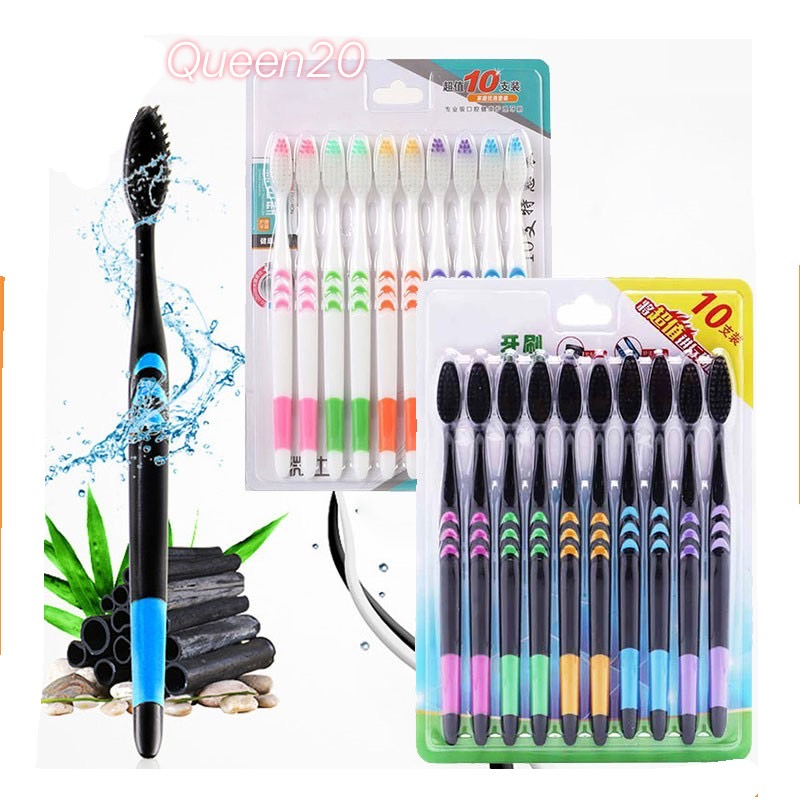 แปรงสีฟันขนนุ่ม ผู้ใหญ่  แพ็คละ 10 ชิ้น แปรงได้ลึกถึงซอกฟัน สุ่มสี TL26(156)1375