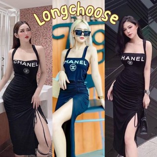 𝐆 𝐨 𝐨 𝐝 𝐥 𝐮 𝐜 𝐤 𝐬 𝐡 𝐨 𝐩 Dress chanel 👗เดรสแหวกรูดข้าง ทรงสวยมากเข้ารูป ด้านหลังเป็นไขว้กากบาท สกรีนลาย ชาแนล งานตามหา