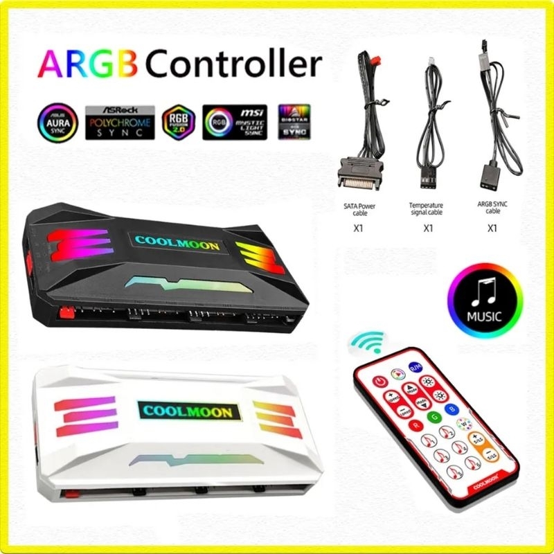 กล่องควบคุมไฟ COOLMOON ARGB Fan Hub Controller ARGB 3pin 5V+4pin PWM