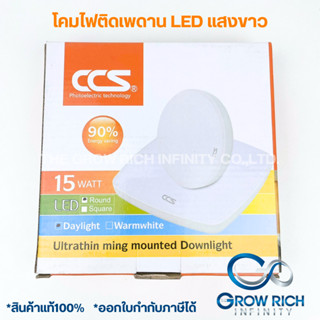 โคมไฟติดลอย โคมไฟติดเพดาน โคมเพดาน LED 10W 15W 24W ทรงกลม ทรงเหลี่ยม ไม่ต้องเจาะฝ้า แบรนด์CCS ขนาด 5นิ้ว 6นิ้ว 8นิ้ว ขาว