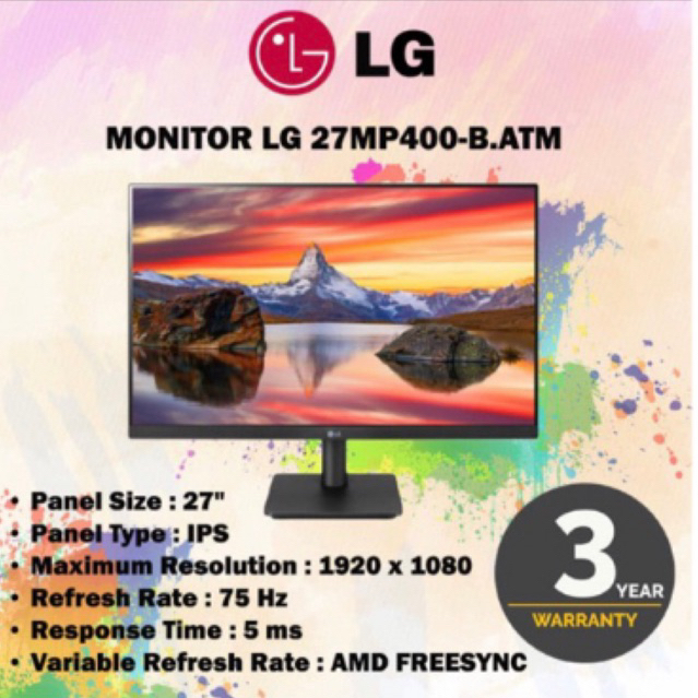 MONITOR (จอมอนิเตอร์) LG รุ่น 27MP400-B.ATM (IPS, 75Hz) BLACK