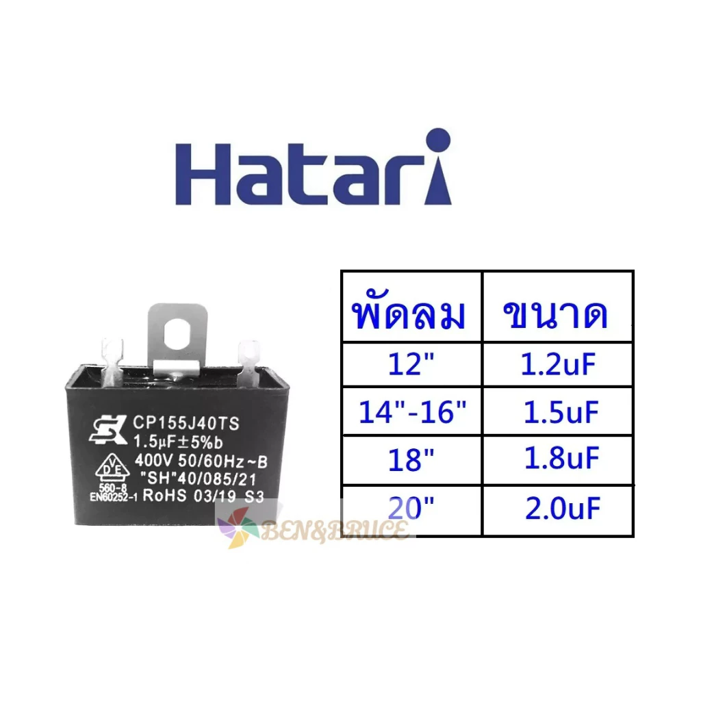คาปาซิเตอร์ พัดลม HATARI ​ยี่ห้อ SK/HG/ทั่วไป1.2uF/1.5uF/1.8uF/2.0uF คาปา CBB61 Cพัดลม อะไหล่พัดลม