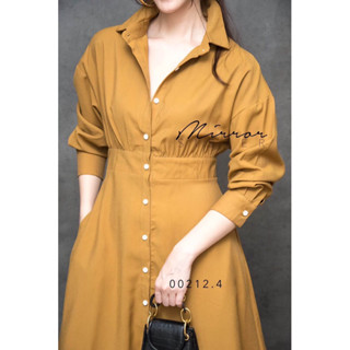 kaFRi SHiRT-DReSS•• เดรสเชิ้ตตัวยาว แพทเทรินช่วงบนเป็นเสื้อเชิ้ตแขนยาว กระดุมเรียงถึงชายกระโปรงเปิดปิดได้