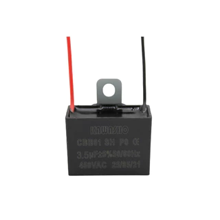 มีห่วง **ขายยกแพ็ค แพ็คละ 5 ชิ้น** คาปาซิเตอร์พัดลม ห่วงโลหะ+ 2สาย CBB61 1-18uFD (Fan Capacitor) ใช้ได้กับพัดลมทุกยี่ห้อ