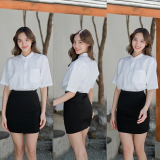 กระโปรงนักศึกษาทรงเอ ทรงเอไม่ผ่า มียาว16-18-20-22-24 สีดำผ้ายืดฮานาโกะ กระโปรงทรงเอ
