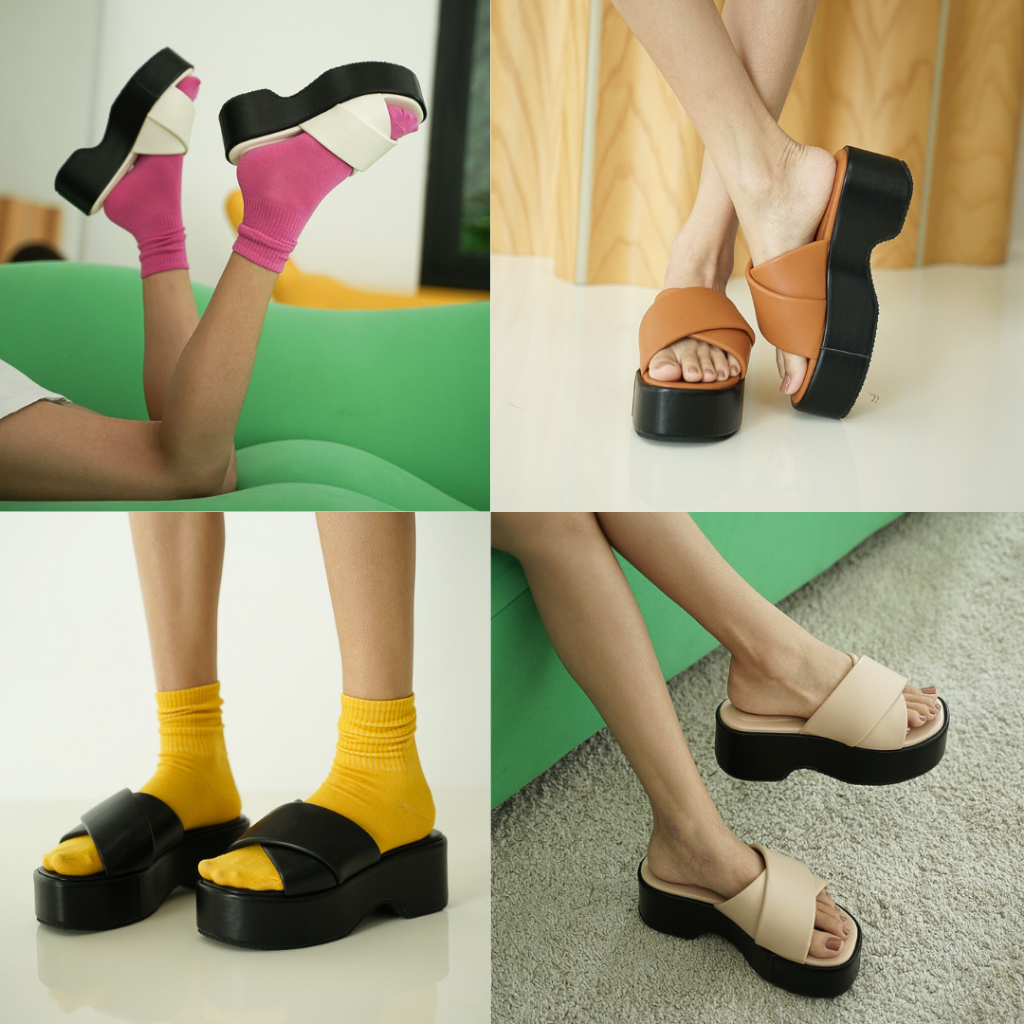 (เก็บโค้ดลด 30% หน้าร้าน) ไม่ผลิตเพิ่ม - Jolly platform | รองเท้าส้นตึกสูง 2.5นิ้ว ใส่เที่ยว คาเฟ่