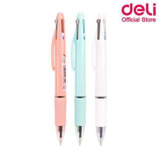 Deli Q181 four-color ballpoint pen 1.0mm bullet ปากกากด ปากกากด4สี (คละสี 1 แท่ง) ปากกา อุปกรณ์การเรียน เครื่องเขียน ปากกากดราคาถูก