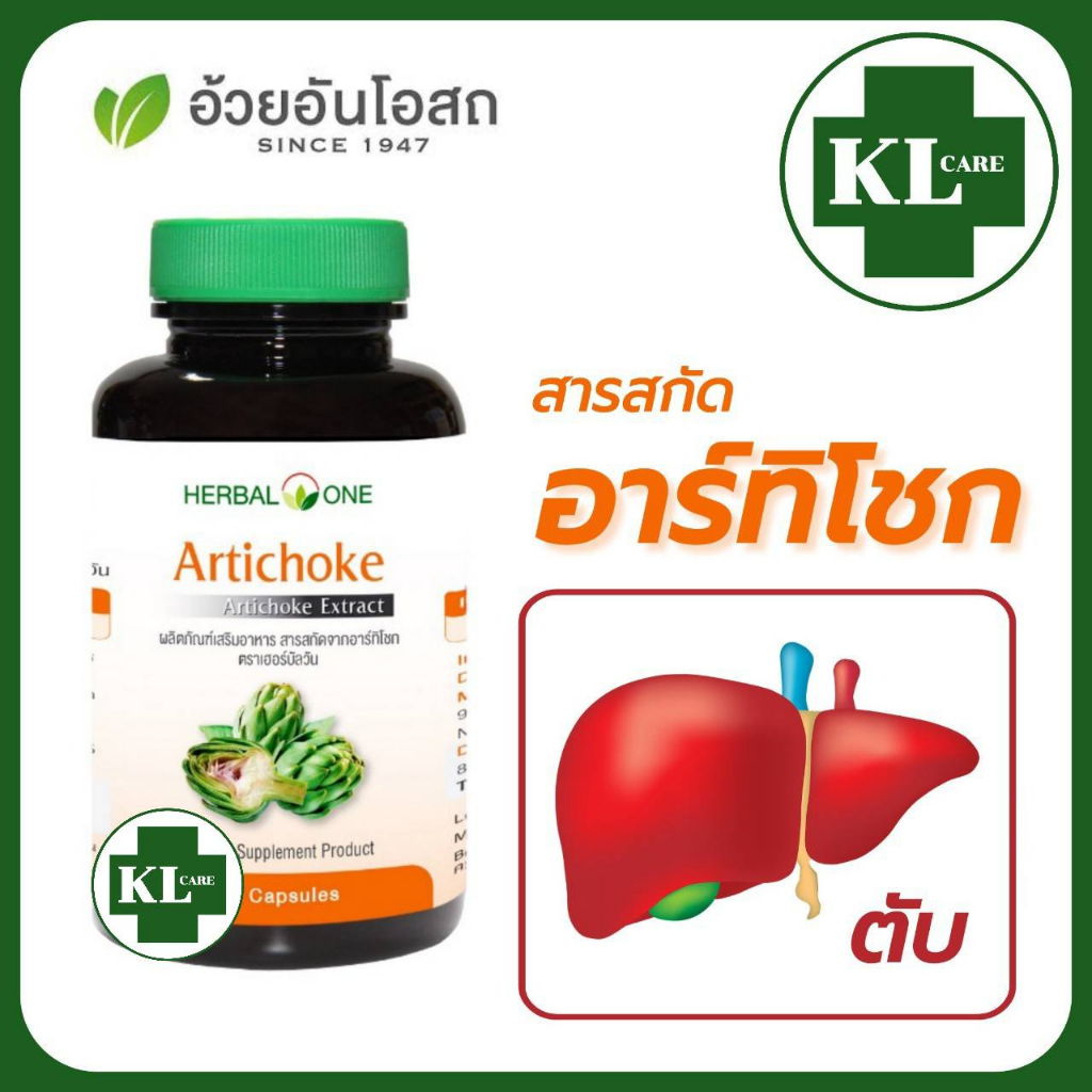 Artichoke อาร์ติโชค ลูกซัดสกัด บำรุงตับ ป้องกันตับแข็ง ไขมันพอกตับ อ้วยอันโอสถ 60 แคปซูล ของแท้100%