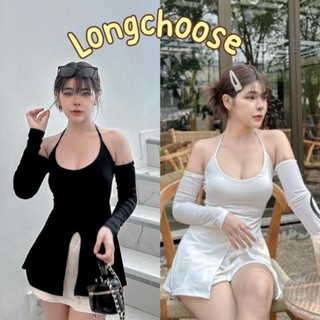 Top shirt open shoulders 𝐆 𝐨 𝐨 𝐝 𝐥 𝐮 𝐜 𝐤 𝐬 𝐡 𝐨 𝐩 เสื้อยืดรัดรูป แขนยาว คล้องคอ แต่งเส้น2เส้นคาดหลัง แซ่บมาก