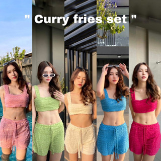 Curry fries set ชุดเซทเสื้อครอปสุดคิ้วท์ มาพร้อมกางเกงขาสั้น เนื้อผ้ามีเท็กเจอร์ในตัว