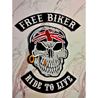 ตัวรีดติดเสื้อขนาดใหญ่ Set Free Biker (1set/3pcs) ตกแต่งเสื้อผ้า แจ๊คเก็ตยีนส์ Hipster Embroidered Iron On Sew on