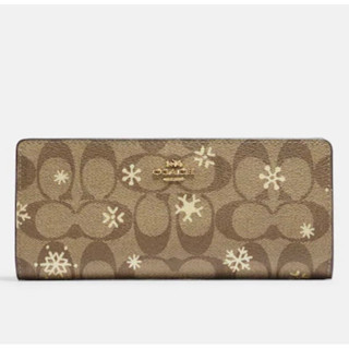 พร้อมส่ง🎉แท้💯🇺🇸COACH กระเป๋าสตางค์แบบบาง ใบยาว2พับCOACH #CF329 SLIM WALLET IN SIGNATURE CANVAS WITH SNOWFLAKE PRINT