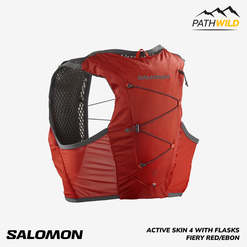 เป้น้ำสำหรับวิ่งเทรล SALOMON ACTIVE SKIN 4 WITH FLASKS สี FIERY RED/EBON เน้นความสบาย และความคล่องตั