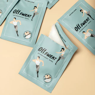 OFF SWEAT แผ่นเช็ดระงับเหงื่อ ระงับกลิ่นกาย รักแร้ขาว เรียบเนียน ไม่เป็นคราบ กำจัดแบคทีเรียใต้วงแขน
