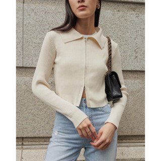 Aliotte - Prima Top เสื้อ Knit มีปกซิปหน้าแขนยาว