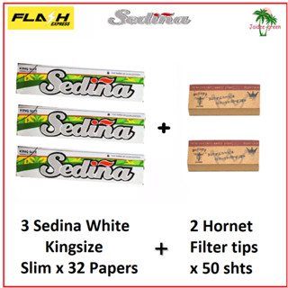 Sedina/Hornet Combo Pack: 3 bks Sedina White K/Size Slim rolling Papers + 2 bks Hornet Filter Tips  Fast Delivery