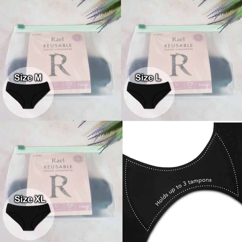 [Rael®] Reusable Period Underwear, Black 1 Count กางเกงในอนามัย สำหรับใช้แทนผ้าอนามัย กางเกงชัั้นในป