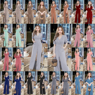 J17452 Jumpsuit จั๊มสูทขายาวอกจับจีบ Long-sleeved jumpsuit with pleats on the chest