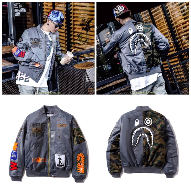 เสื้อแจ็คเก็ต Bape X ALPHA shark MA-1 camouflace jacket