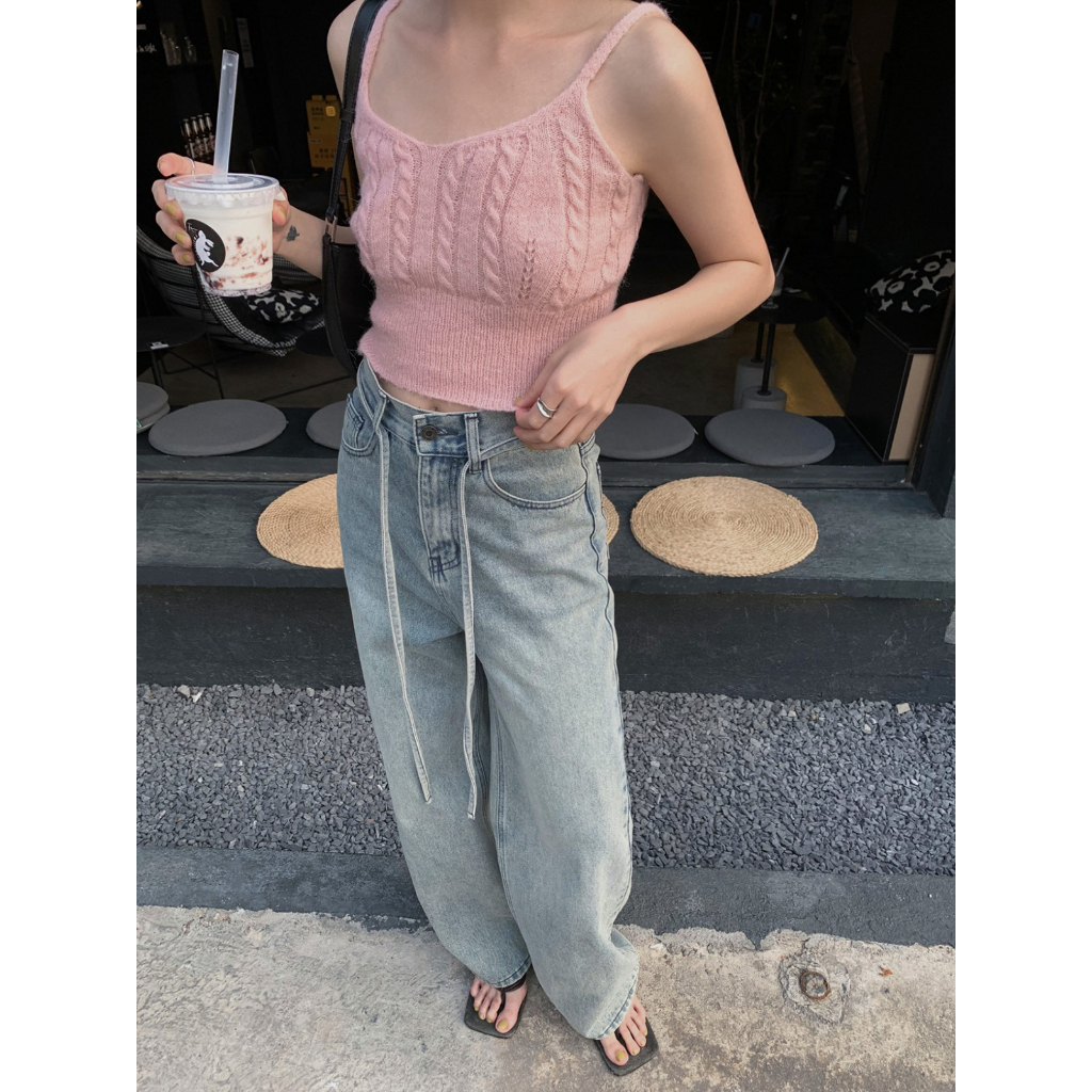 (พร้อมส่ง) Clothestoryy - inbyin เสื้อสายเดี่ยว ไหมพรม ทรงครอป