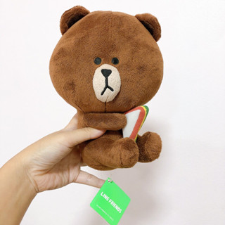 🛒ตุ๊กตาหมีบราวน์ท่านั่งถือแซนด์วิช Brownใส่ถ่าน Line Friends