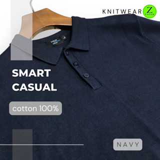 Knitwear zasum🔸Sweatshirt polo solid color แขนสั้นคอปกสีพื้น กรม (navy) ถักทอด้วยcotton100% เนื้อนุ่มใส่สบาย🔸พร้อมส่ง