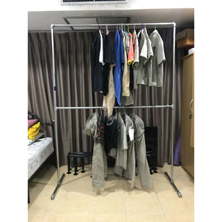 ราวตากผ้า 2 ชั้น ท่อเหล็กประปา 6 หุน(3/4 นิ้ว) ขนาดยาว 1.5 เมตร x สูง 2 เมตร กว้าง 0.58 เมตร