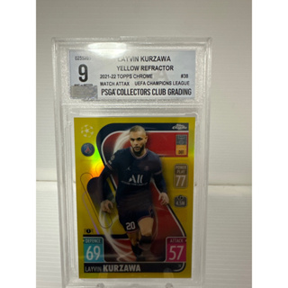 2021-22 Topps Chrome Match Attax UEFA Champions League Soccer Cards PSG #38 Layvin Kurzawa Yellow Refractor/75 PSGA 9