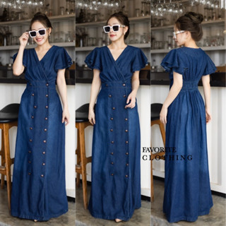 🌈🌿🌸🌺🌼💙🇰🇷 Jeans Frill Sleeve Maxi Dress