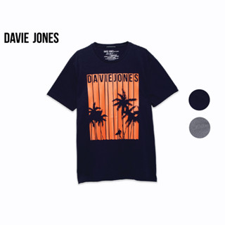 DAVIE JONES เสื้อยืดพิมพ์ลาย สีกรม สีเทา Graphic Print T-Shirt in navy grey TB0279NV TD