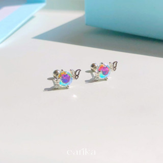 earika.earrings - twin hologram buttie piercing จิวหูเงินแท้จี้ผีเสื้อสีโฮโลแกรม (ราคาต่อชิ้น) เหมาะสำหรับคนแพ้ง่าย