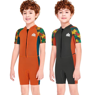 ShopAt.Two[SW1880] ชุดว่ายน้ำเด็ก (แถมหมวก) ชุดเก็บอุณหภูมิเด็กแขนสั้น Dive & Sail แห้งไว หนา 2.5 mm