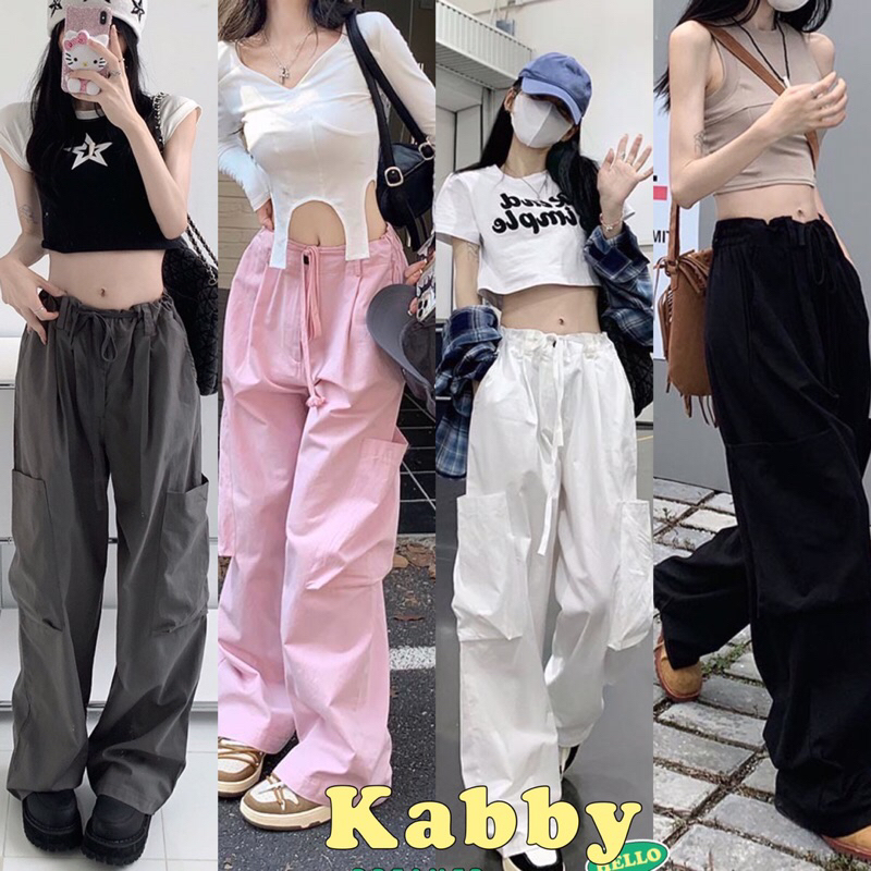 พร้อมส่ง กางเกงผู้หญิง เอวสูง y2k 4สี เชือกผูกได้จริง