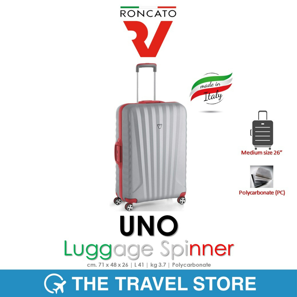 VALIGERIA RONCATO Uno Spinner Luggage 26" - Silver/Red กระเป๋าเดินทางล้อลาก เปลือกแข็ง ล้อคู่ หมุนได้ 360 องศา