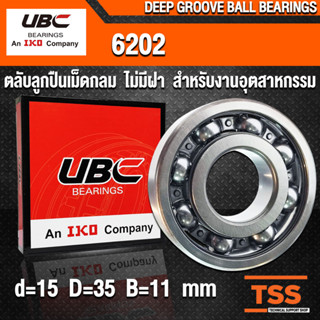 6202 UBC (15x35x11 mm) ตลับลูกปืนเม็ดกลมร่องลึก สำหรับงานอุตสาหกรรม รอบสูง แบบไม่มีฝา OPEN (BALL BEARINGS) โดย TSS