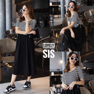 🌈🌿🌼🌸🌺🤎🇰🇷 Cotton Stripe Patch Black Skirt Maxi Dress