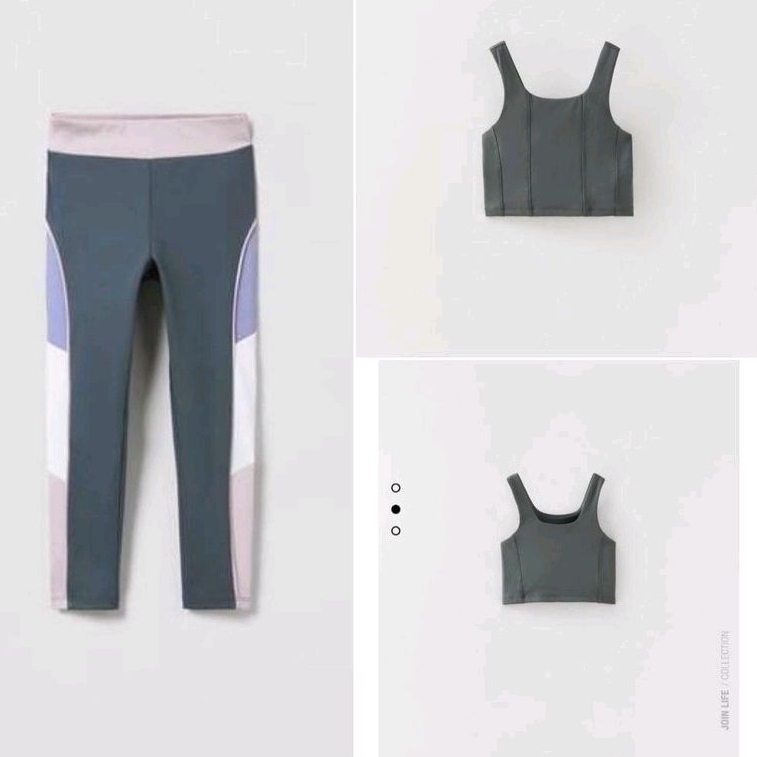 GQ563 ชุดออกกำลังกายเด็ก Zaraงานแท้ ชุดกีฬาเสื้อครอปเอวลอยและกางเกงเลกกิ้งออกกำลังกาย ชุดเต้น*สีเทา*