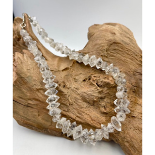 16 inch long 8-12mm Necklace Natural Sparkling Herkimer Diamond Quartz, Full Drilled, Super Faceted Raw Herkimer Quartz