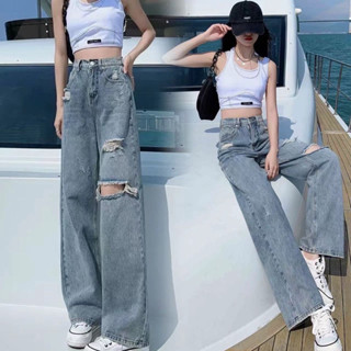 💘Pozy Jeans กางเกงยีนส์เอวสูงแต่งขาด👖